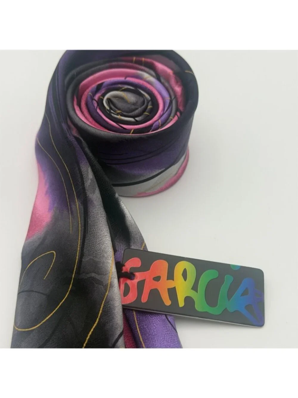 Garcia Men’s Purple Black Red Silk Tie Abstract Drummers Collection 62 Made USA